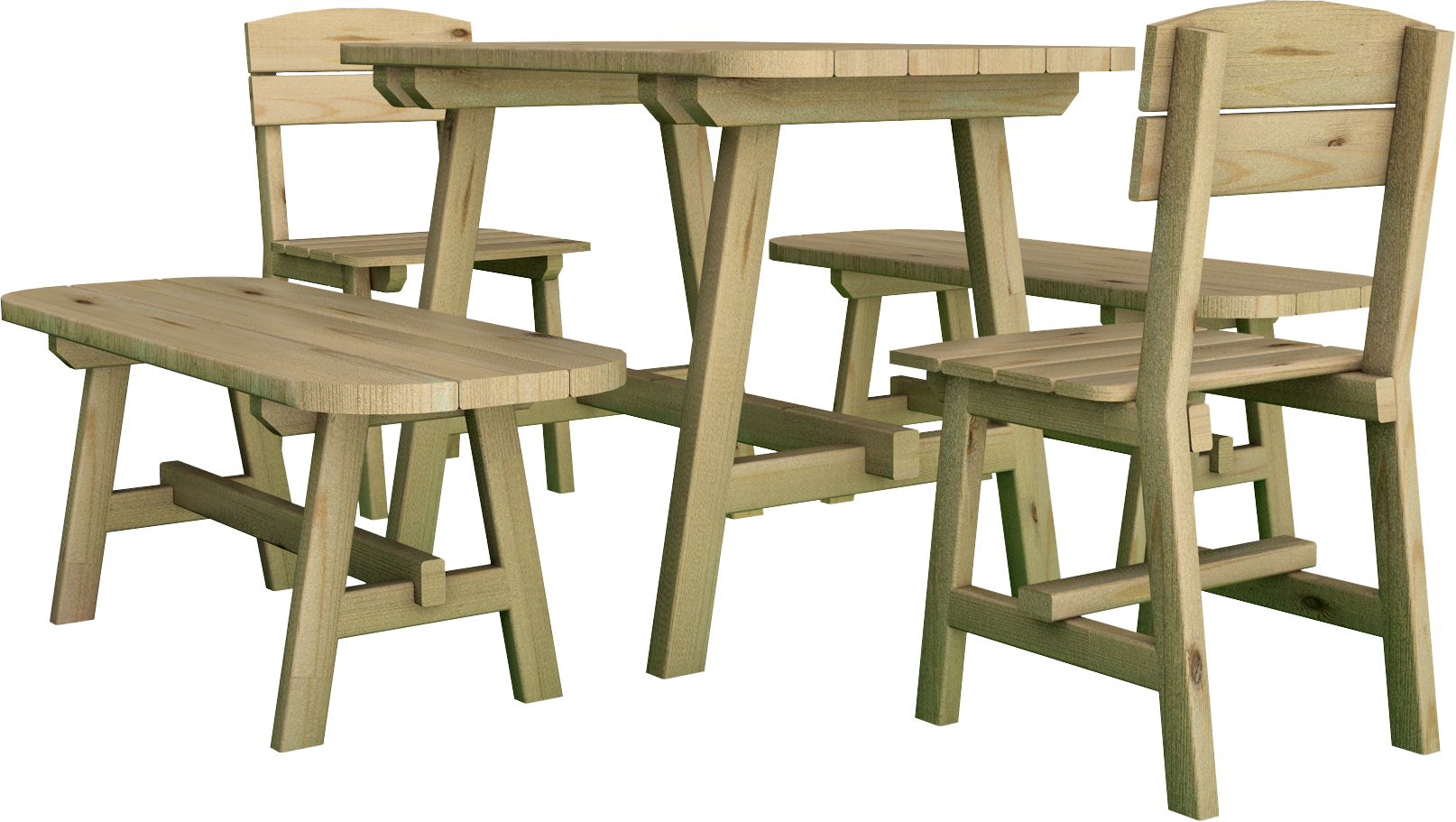 Set Tavolo panca e sedia in legno di pino nordico impregnato realizzato da Linea Montanalegno - ILT