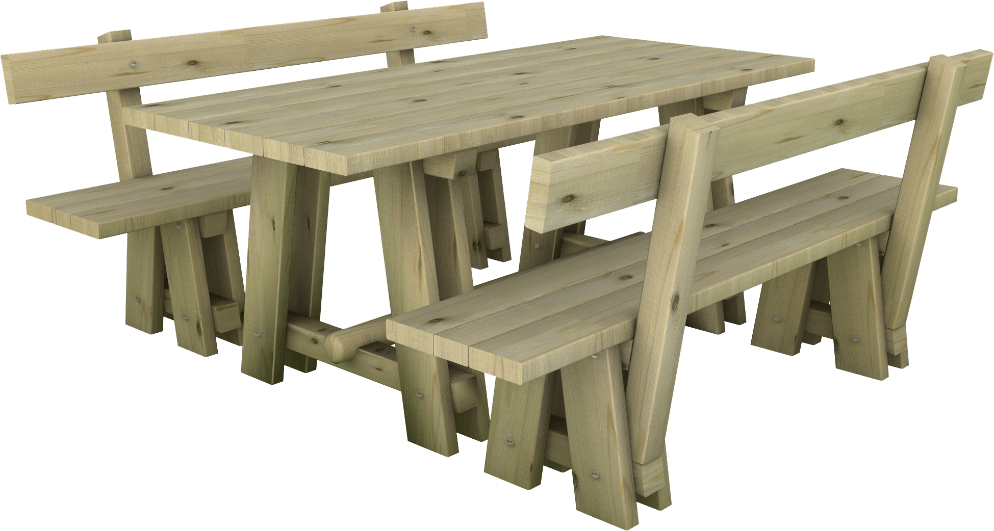 Set tavolo e panchine in legno di pino nordico impregnato realizzato da Linea Montanalegno - ILT