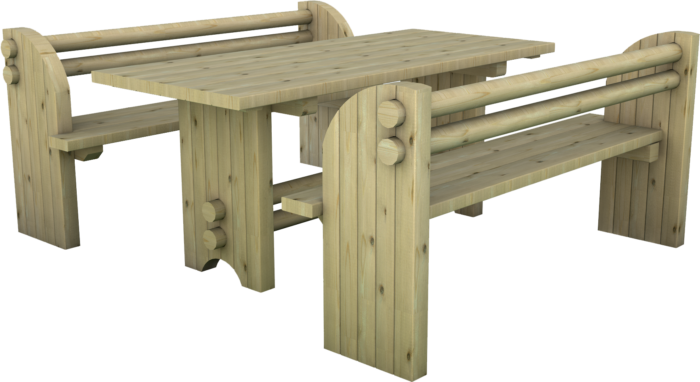 Set tavolo e panche in legno di pino nordico impregnato o larice realizzato da Linea Montanalegno - ILT
