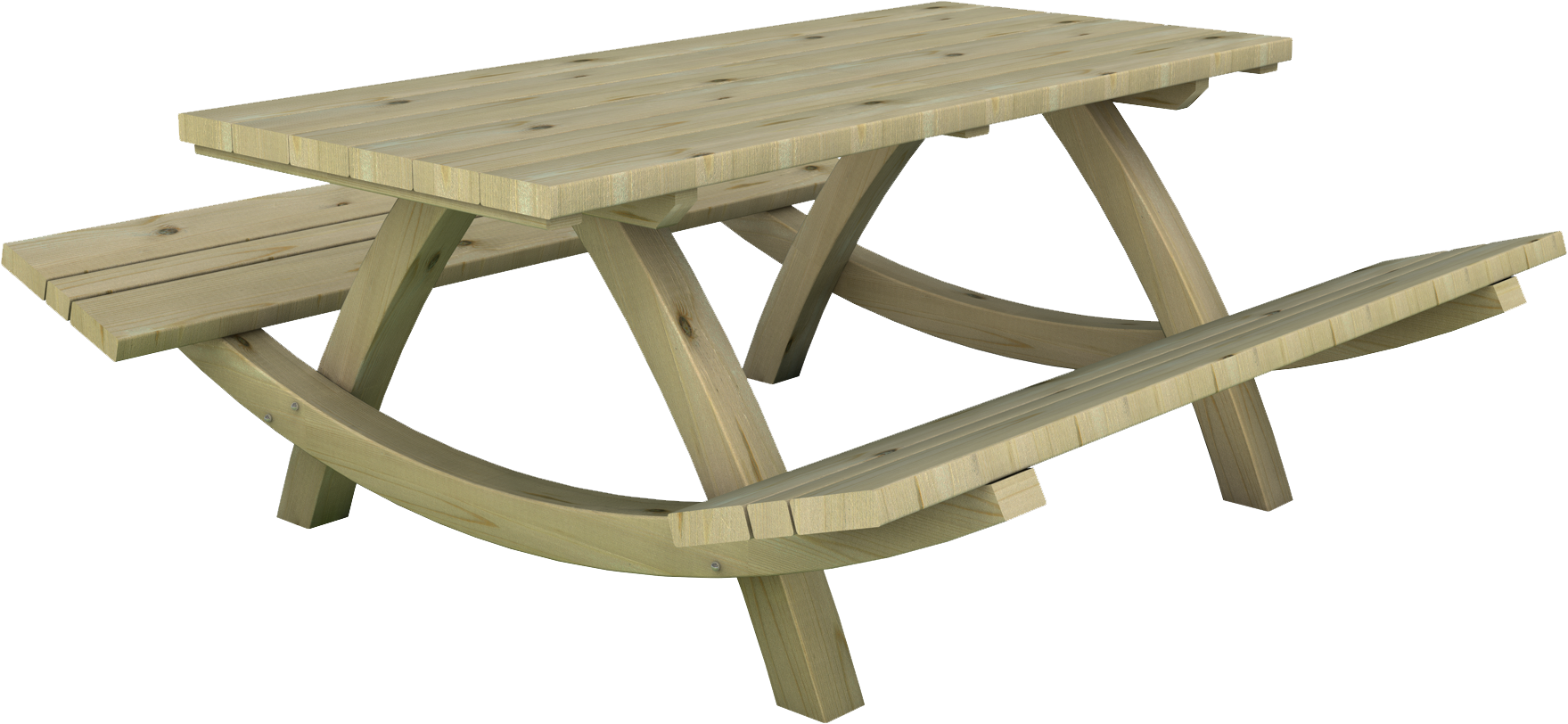 Tavolo con panche integrate in legno di pino nordico impregnato in autoclave realizzato da Linea Montanalegno - ILT