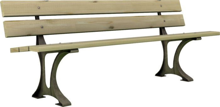 Panchina in legno con basamento in ghisa realizzata da Linea Montanalegno - ILT