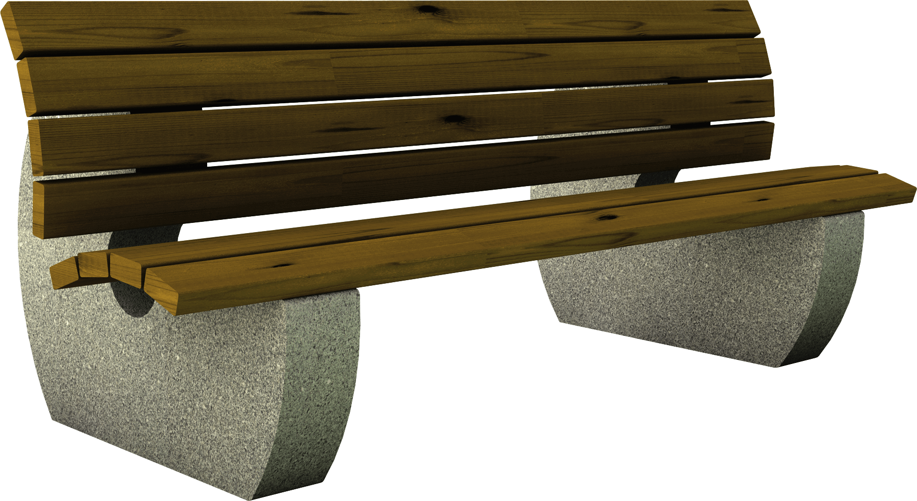 Panchina in legno di pino o larice e basamento in granulato di pietra realizzata da Linea Montanalegno