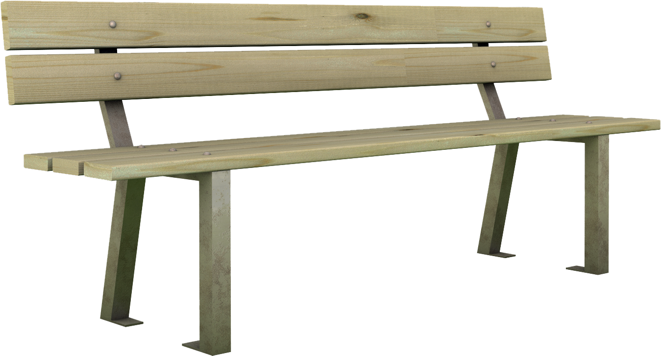 Panchina in legno di pino e basamento in acciaio zincato realizzata da Linea Montanalegno